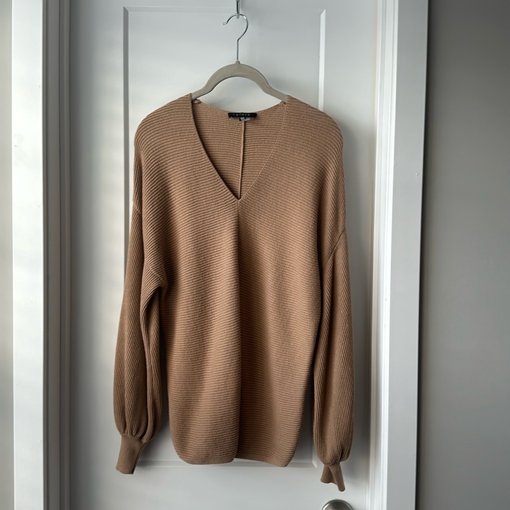 1. State Ribbed Balloon Sleeve Cotton Blend Sweater